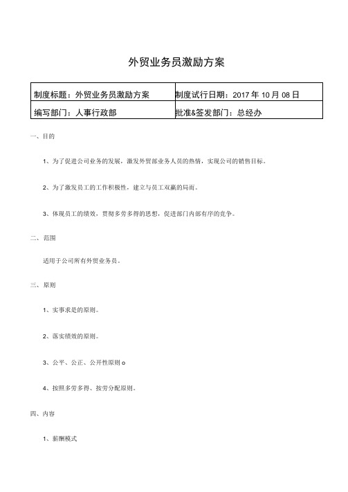 外贸业务员激励方案