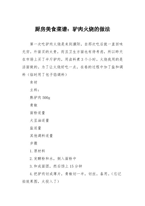 厨房美食菜谱：驴肉火烧的做法