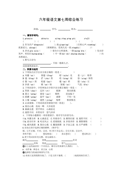 部编版(统编)小学语文 六年级上册 周周练 综合练习7