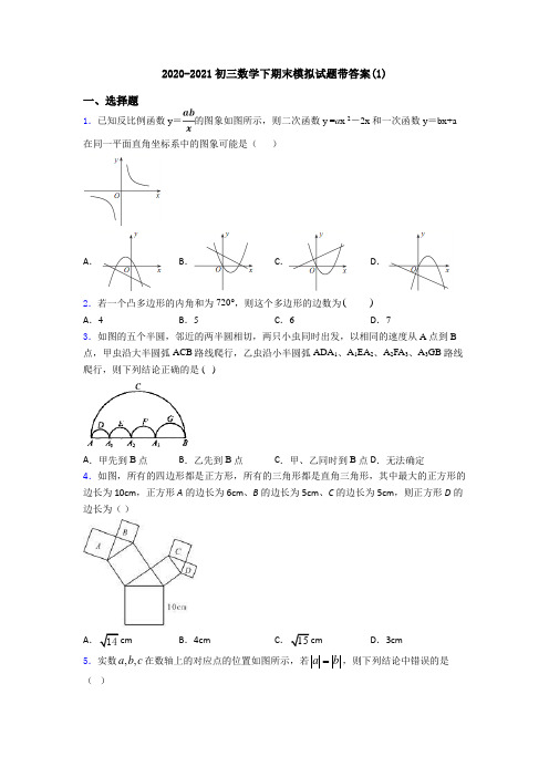 2020-2021初三数学下期末模拟试题带答案(1)