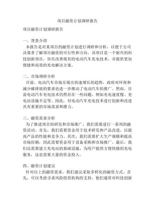 项目融资计划调研报告