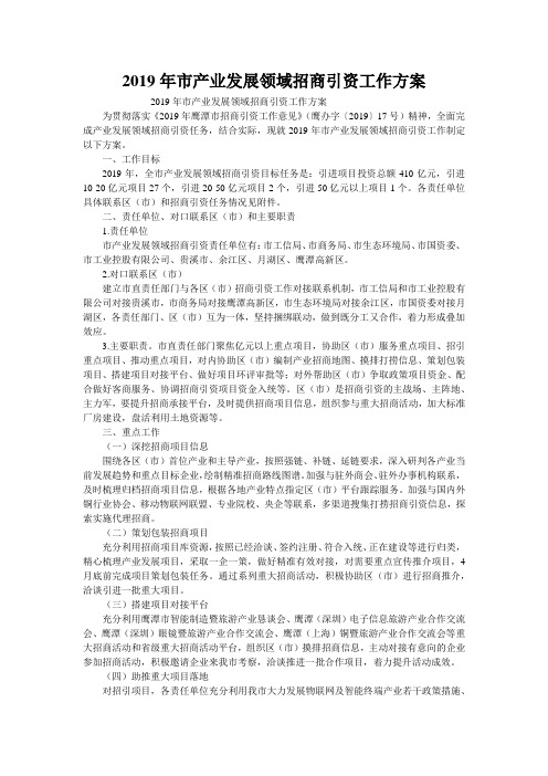 2019年市产业发展领域招商引资工作方案