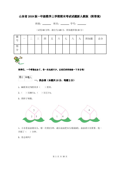山东省2019版一年级数学上学期期末考试试题新人教版 (附答案)