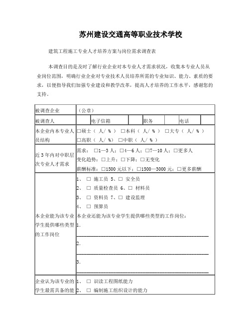 建筑施工专业人才需求调查表