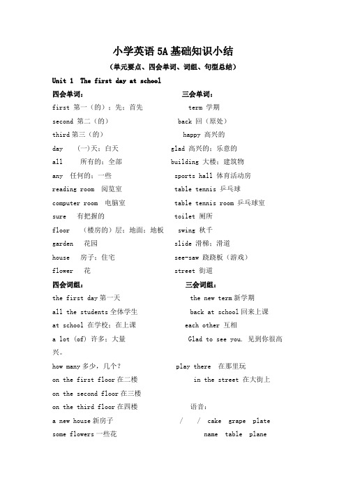 小学英语5A基础知识小结