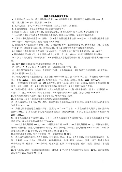 育婴员相关数据复习文档