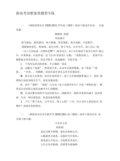 新高考诗歌鉴赏题型专练