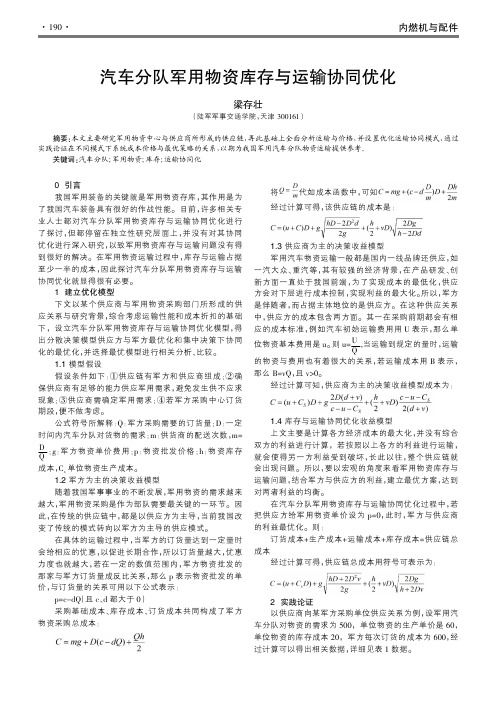 汽车分队军用物资库存与运输协同优化