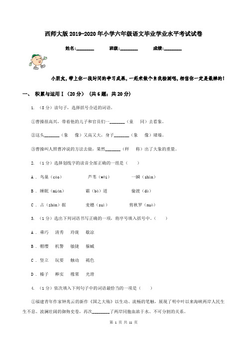 西师大版2019-2020年小学六年级语文毕业学业水平考试试卷