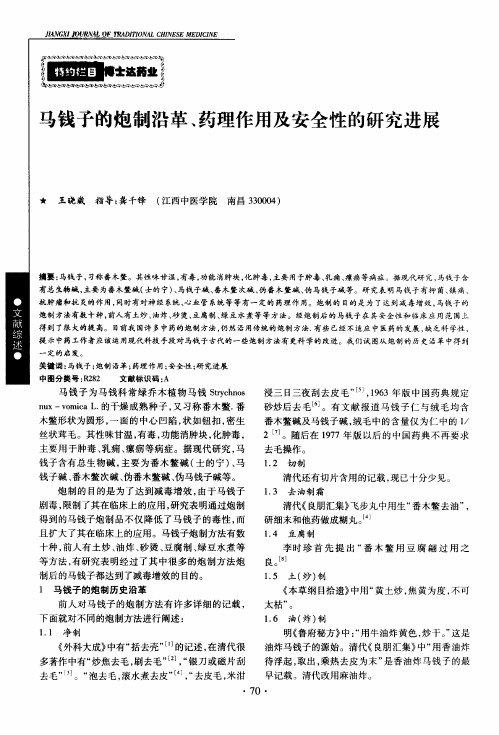 马钱子的炮制沿革、药理作用及安全性的研究进展