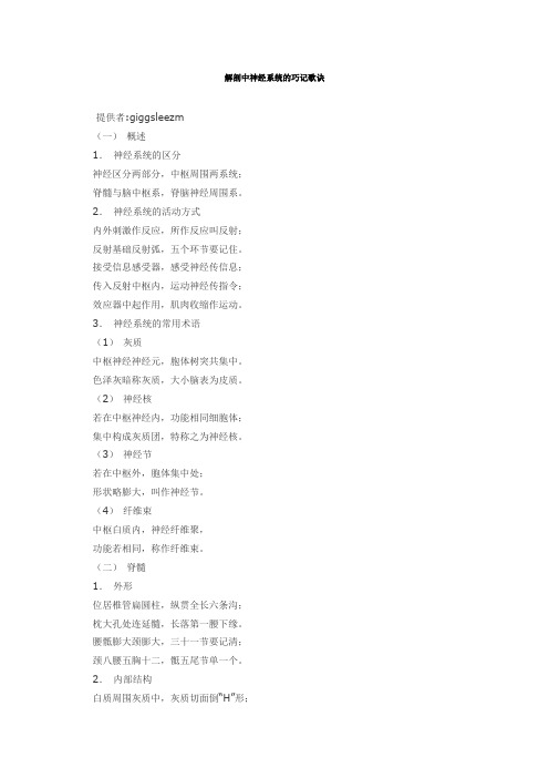 中枢神经系统解剖口诀