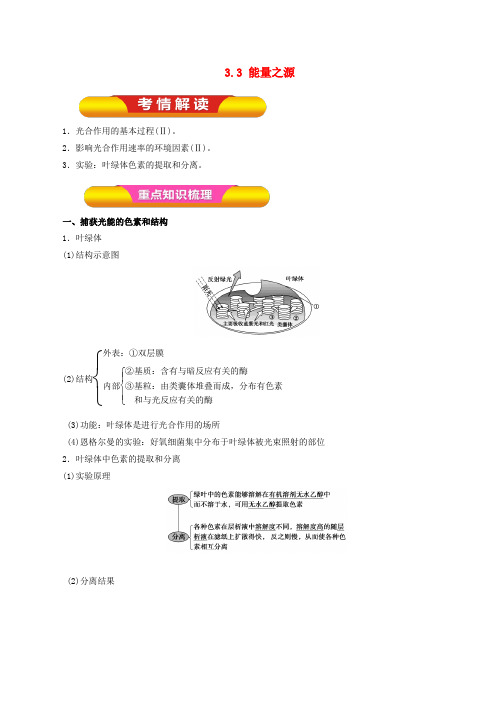 高考生物一轮复习专题3.3能量之源教学案(含解析)