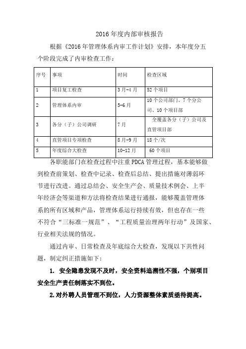 二〇一六年度内审报告 