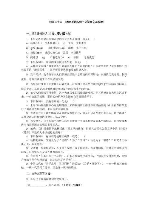 专题限时集训训练三十四 语言基础知识+文学类文本阅读 Word版含解析.doc