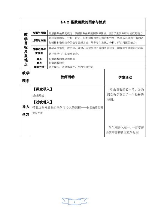 高中数学_指数函数的图象与性质教学设计学情分析教材分析课后反思