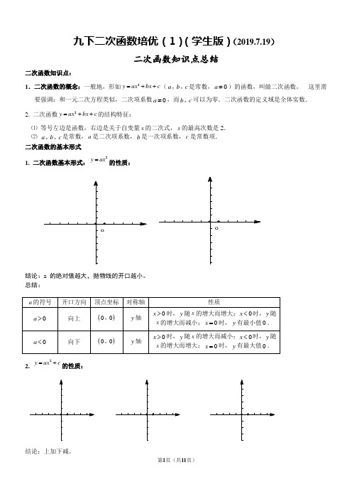 九下二次函数培优(1)(学生版)(2019.7.19)