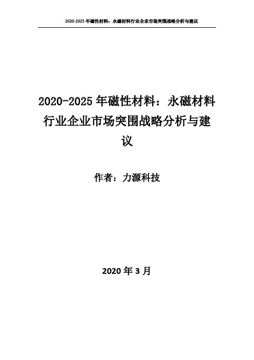 2020~2025年磁性材料：永磁材料行业企业市场突围战略分析与建议