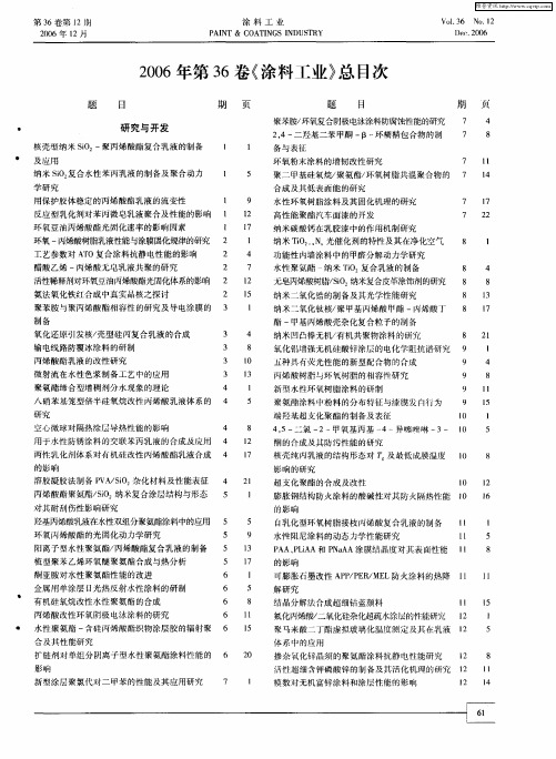 2006年第36卷《涂料工业》总目次
