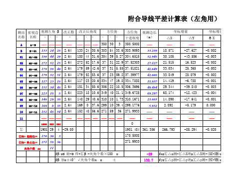 专业资料附和闭合左右角导线附合导线自动计算表