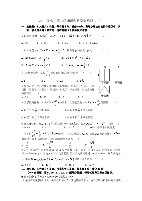 2013届高三理科数学训练题一