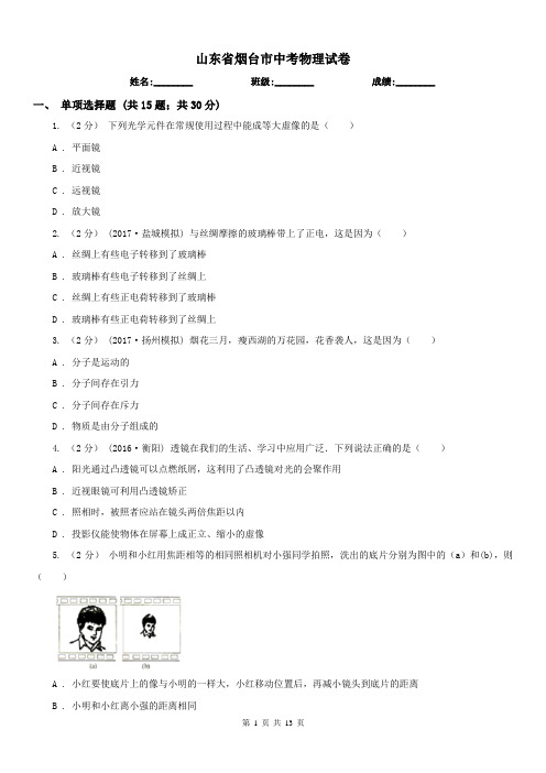 山东省烟台市中考物理试卷 