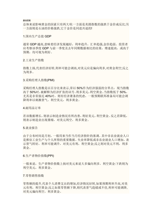 各经济指标对金银的影响