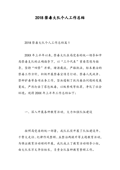 禁毒大队个人工作总结精选范文