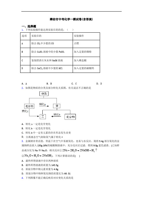 潍坊市中考化学一模试卷(含答案)