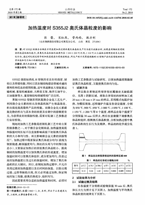 加热温度对S355J2奥氏体晶粒度的影响