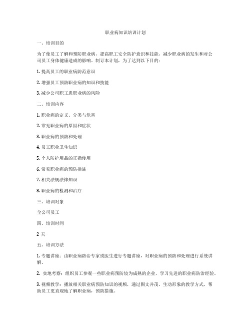 职业病知识培训计划