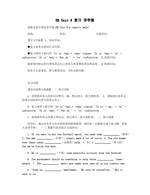 8B Unit 6 复习 导学案