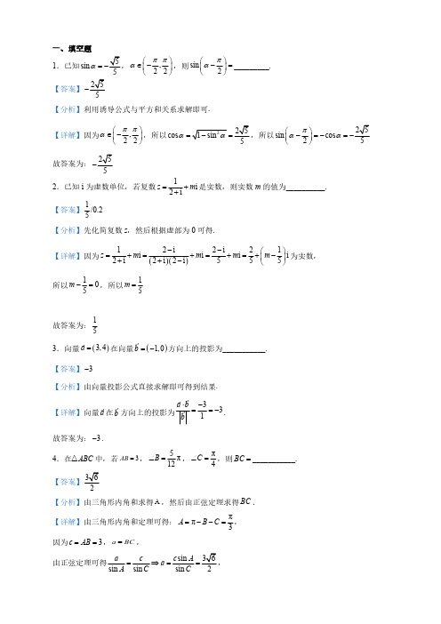 上海市复旦大学附属中学高一下学期期中数学试题(解析版)