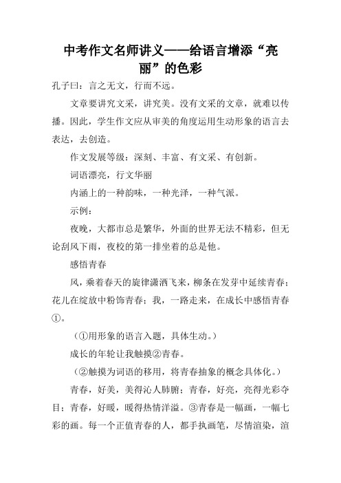 中考作文名师讲义——给语言增添“亮丽”的色彩