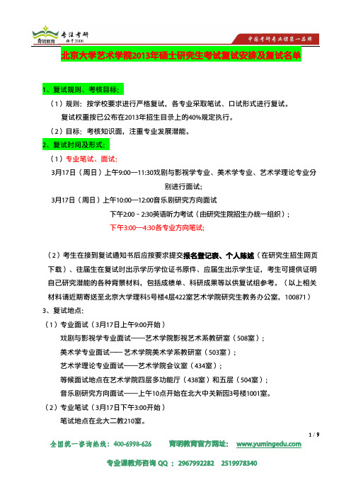 2014年北京大学艺术学院研究生考试复试科目几复试安排