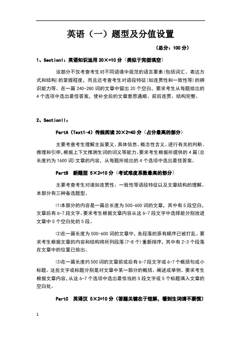 考研英语(一)题型及分值设置