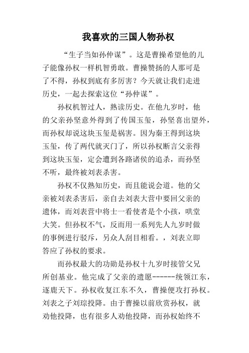我喜欢的三国人物孙权