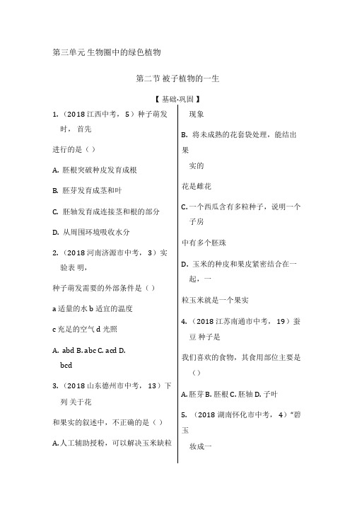 人教版七年级上册生物《被子植物的一生》试题解析