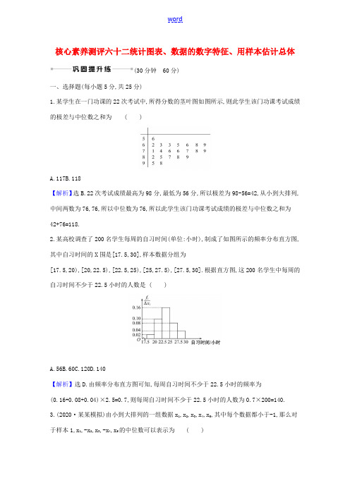 版高考数学一轮复习 核心素养测评六十二 11.2 统计图表、数据的数字特征 文(含解析)北师大版-北