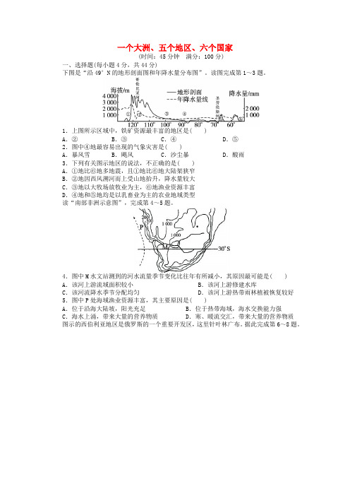 2018年高考地理一轮复习 一个大洲、五个地区、六个国家课时作业 新人教版
