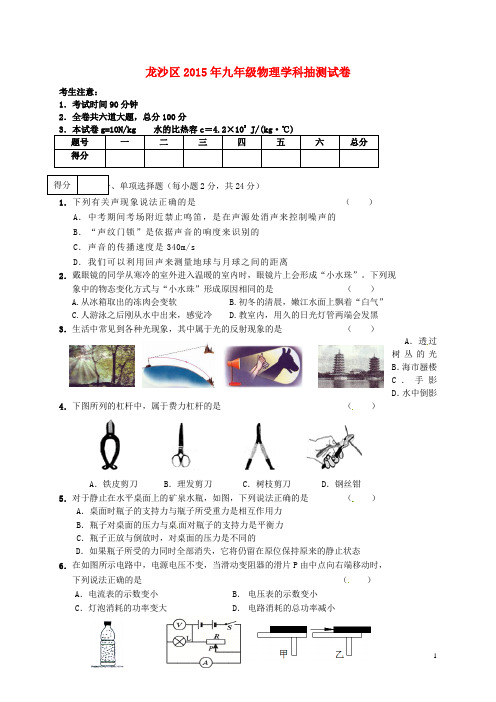 黑龙江省齐齐哈尔市龙沙区九年级物理下学期质量抽测试题