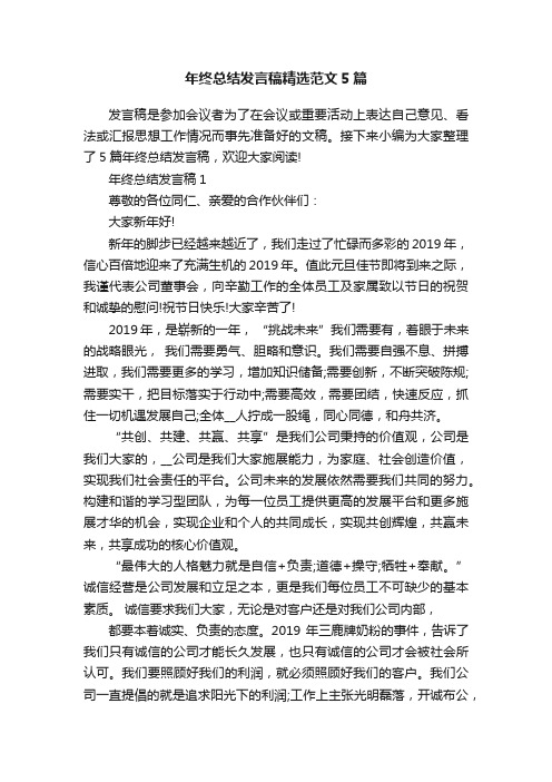 年终总结发言稿精选范文5篇