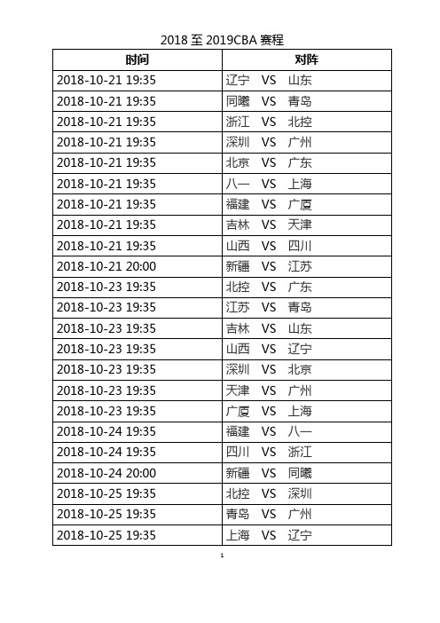 2018至2019CBA赛程