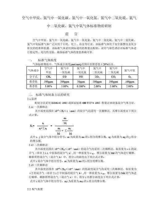 仪汽车尾气检测仪用标准气体研制报告