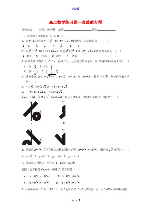 高二数学练习题—直线的方程 试题