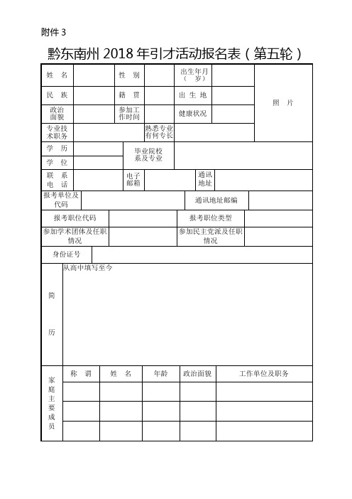 黔东南州2018年引才活动报名表(第五轮)