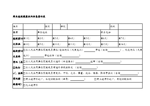 师生返校健康状况信息登记表