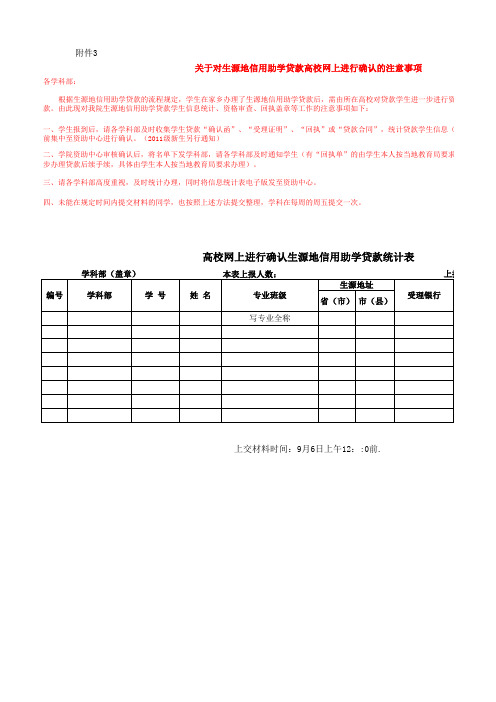 高校网上进行确认生源地信用助学贷款统计表