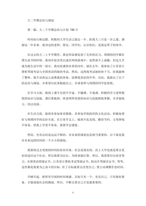 最新大二学期总结与规划