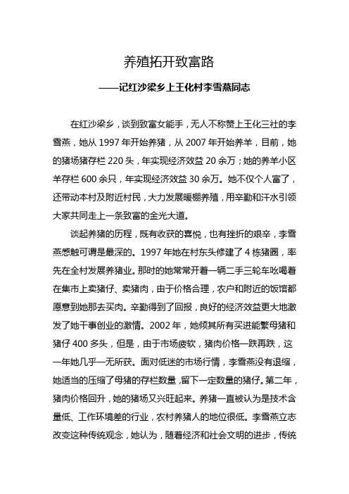 红沙梁乡李雪燕同志先进事迹