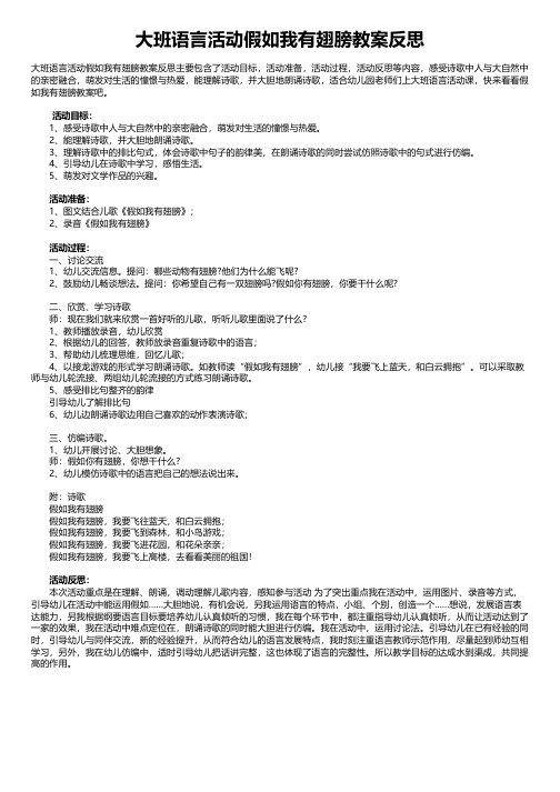 大班语言活动假如我有翅膀教案反思